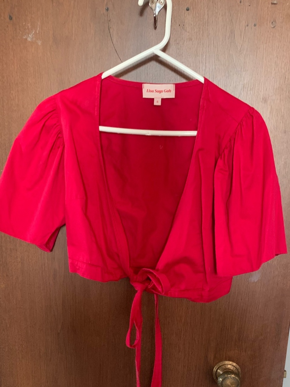 Lisa Says Gah Red Tie-Front Crop Top